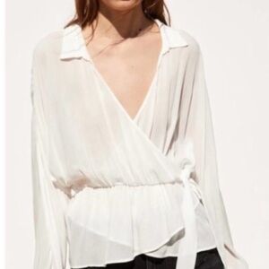 ZARA Flowy Wrap Cream Blouse Top Small